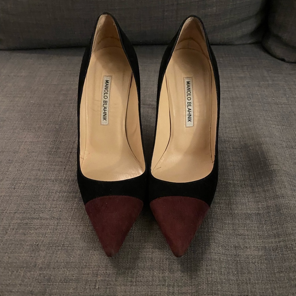 Authentic Manolo Blahnik BB Bipunta Two Tone Suede 105mm Size 36.5